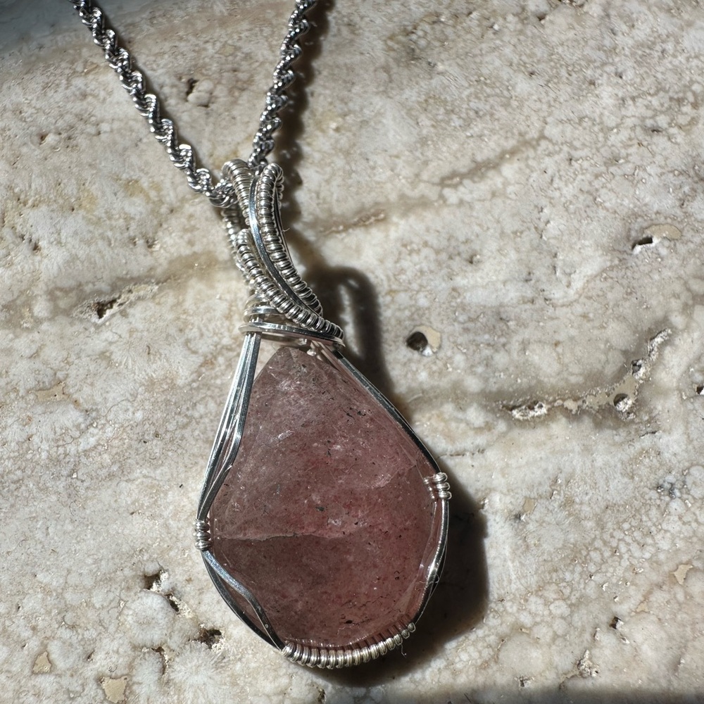 Sterling Silver Strawberry Quartz Necklace Pendant